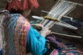 Peruvian Woman Weaving Cloth On A Hand Loom Royalty Free Stock Photo