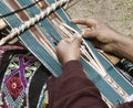 Peruvian Woman Weaving Cloth On A Hand Loom Royalty Free Stock Photo