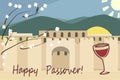 Pesach greetings, Jerusalim spring view vector background