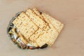 Pesach matzo with wine and matzoh jewish passover bread