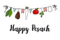 Pesach Passover greeting card, banner with hand drawn seder string,