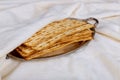 Pesach Passover symbols of great Jewish holiday. Traditional matzoh, matzah or matzo