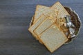 Pesach Still-life with wine and matzoh jewish passover bread