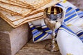 A Jewish Matzah bread with wine. Passover holiday concept Royalty Free Stock Photo