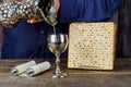 A Jewish Matzah bread with wine. Passover holiday concept Royalty Free Stock Photo