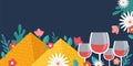 Pesah celebration concept , Jewish Passover holiday. Jewish holiday banner with traditional four wine glasses, Egypt