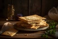 Pesah celebration concept jewish Passover holiday. Matzo bread. Neural network AI generated