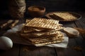 Pesah celebration concept jewish Passover holiday. Matzo bread. Neural network AI generated