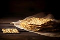 Pesah celebration concept jewish Passover holiday. Matzo bread. Neural network AI generated