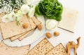 Pesah celebration concept (jewish Passover holiday). Translation of Traditional pesakh book text: Pasove tale Royalty Free Stock Photo