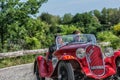 PESARO COLLE SAN BARTOLO , ITALY - MAY 17 - 2018 : FIAT 508 S1935 on an old racing car in rally Mille Miglia 2018 the famous ital