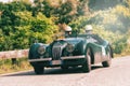 PESARO COLLE SAN BARTOLO, ITALY - MAY 17 - 2018: JAGUAR XK 120 LIGHTWEIGHT 1950 old racing car in Mille Miglia rally 2018 the famo