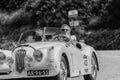PESARO COLLE SAN BARTOLO , ITALY - MAY 17 - 2018 : JAGUAR XK 120 OTS1954 old racing car in rally Mille Miglia 2018 the famous ita