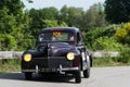 PESARO COLLE SAN BARTOLO, ITALY - MAY 17 - 2018: PEUGEOT 203 1949 old racing car in Mille Miglia rally 2018 the famous italian his