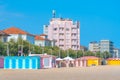 Pesaro, Italy, September 30, 2021: Colourful changing rooms on a