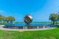 Pesaro, Italy, September 30, 2021: Giant sphere of A. Pomodoro in Pesaro