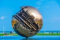 Pesaro, Italy, September 30, 2021: Giant sphere of A. Pomodoro in Pesaro