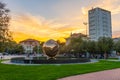 Pesaro, Italy, September 29, 2021: Giant sphere of A. Pomodoro in Pesaro