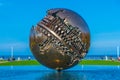 Pesaro, Italy, September 29, 2021: Giant sphere of A. Pomodoro in Pesaro