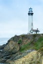 Pescadero, CA / United States - Aug 19, 2019: a vertical view of the Pigeon Point Lighthouse