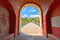 Peschiera del Garda colorful Italian town bridge and city walls entrance view