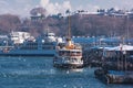 Pessenger ship on pier at Istanbul bosphorus sea Royalty Free Stock Photo