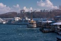 Pessenger ship on pier at Istanbul bosphorus sea Royalty Free Stock Photo