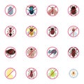 Pest animals prohibition signs, flat icons set Royalty Free Stock Photo