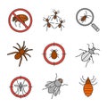 Pest control color icons set