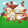 Pest control concept with insects exterminator silhouette flat vector illustration