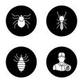Pest control glyph icons set