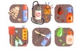 Pest Control Icons Set, Extermination of Harmful Insects, Moth, Tick, Colorado, Potato, Beetle, Fly, Mosquito Vector