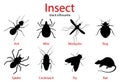Pest Control insect black silhouette set, insect icons isolated on white, flat style Royalty Free Stock Photo