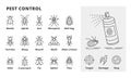 Pest Control line icons. Pests vector illustrations. Spray, Mosquito,Beetle, Aphid, Ant, Bed bug, Termite, Wasp,Weevil