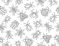 Pest control seamless pattern with flat line icons. Insects background - mosquito, spider, fly, cockroach, ant, termite