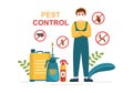 Pest Control Service with Exterminator of Insects, Sprays and House Hygiene Disinfection in Flat Cartoon Background Illustration