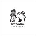 Pest Control Service logo template isolated silhouette with Equipped Man Royalty Free Stock Photo