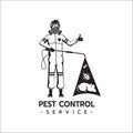 Pest Control Service logo template isolated silhouette with Equipped Man Royalty Free Stock Photo