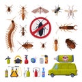 Pest Control Service Set, Harmful Insects Exterminating and Protecting Equipment Vector Illustration Royalty Free Stock Photo