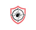 Pest control with shield, insect, chemical poison logo design. Pest control services, target, insects exterminator.