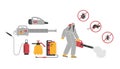 Pest control tools and specialist in protective suit flat style