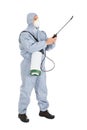 Pest control worker with pesticides sprayer Royalty Free Stock Photo