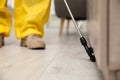 Pest control worker spraying pesticide around furniture, closeup Royalty Free Stock Photo