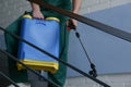 Pest control worker spraying pesticide on stairs, closeup Royalty Free Stock Photo