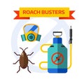 Pest control worker spraying pesticides home insects vector. Royalty Free Stock Photo
