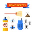 Pest control worker spraying pesticides home insects vector.