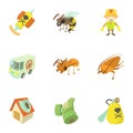 Pest extermination icons set, cartoon style Royalty Free Stock Photo