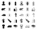Pest, poison, personnel and equipment black.mono icons in set collection for design. Pest control service vector symbol