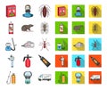 Pest, poison, personnel and equipment cartoon,flat icons in set collection for design. Pest control service vector