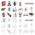 Pest, poison, personnel and equipment cartoon icons in set collection for design. Pest control service vector symbol